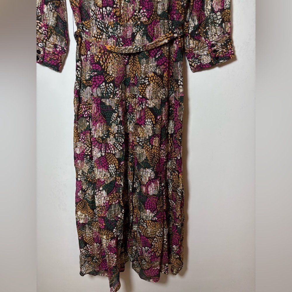 ba&sh Love Metallic Floral Print Midi Belted Dress $495 Sz XS - Picture 12 of 14